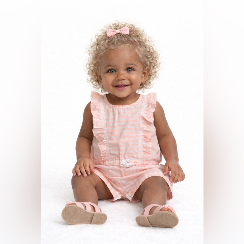 Carter’s Baby Girl Pink Striped Ruffle Romper 12M